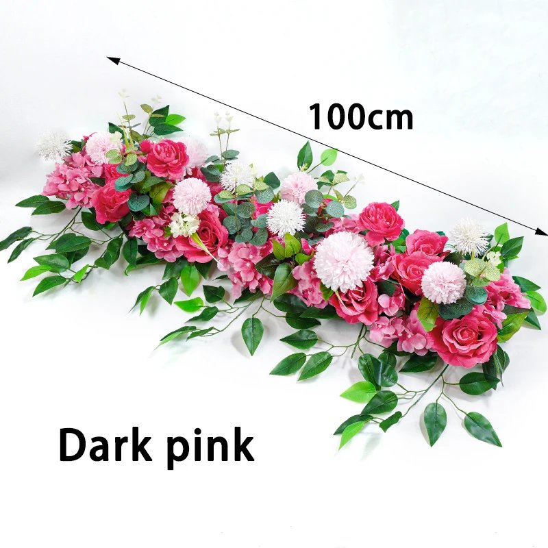 100cm Luxury White Rose Artificial Flower Row Wedding Table Centerpiece Flowers Backdrop Wall Arches Decor Party Stage Floral