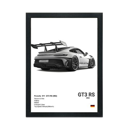 A4 black photo frame and canvas painting White sports car poster living room bedroom wall home decoration hanging painting