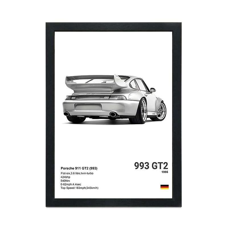 A4 black photo frame and canvas painting White sports car poster living room bedroom wall home decoration hanging painting