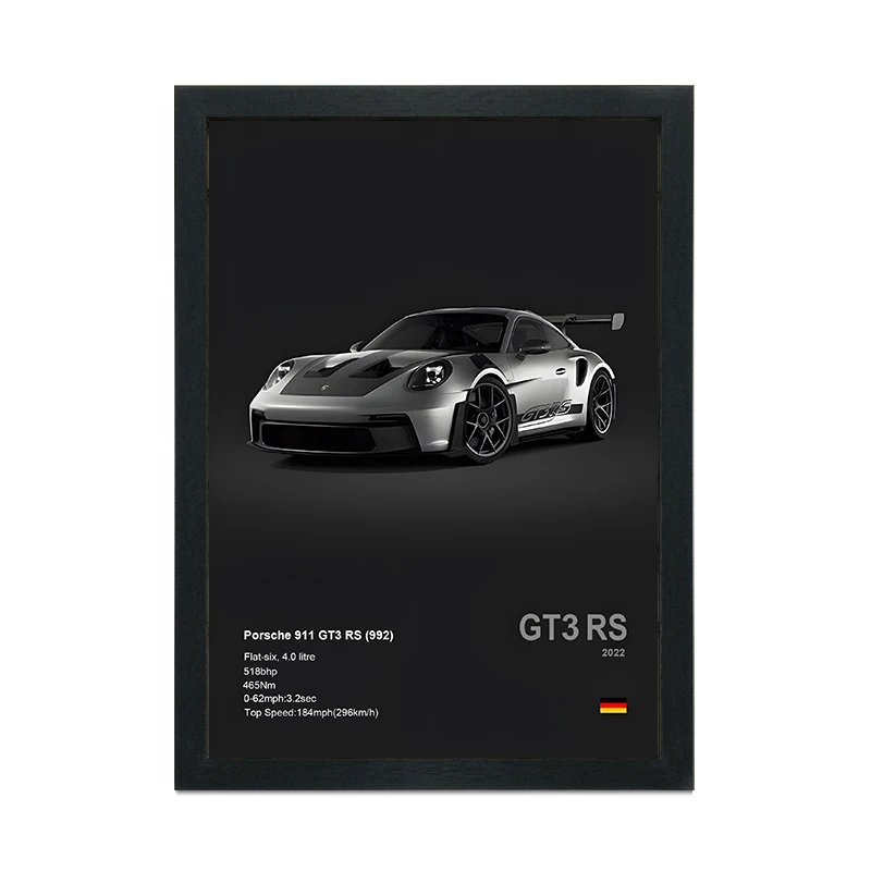 A4 black photo frame and canvas painting White sports car poster living room bedroom wall home decoration hanging painting