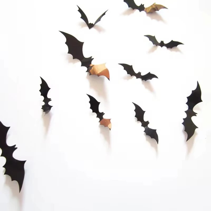 3D Black PVC Bat Wall Stickers Halloween Decorations Scary Party Props DIY Home Bar Room Decoration for Spooky Halloween Night