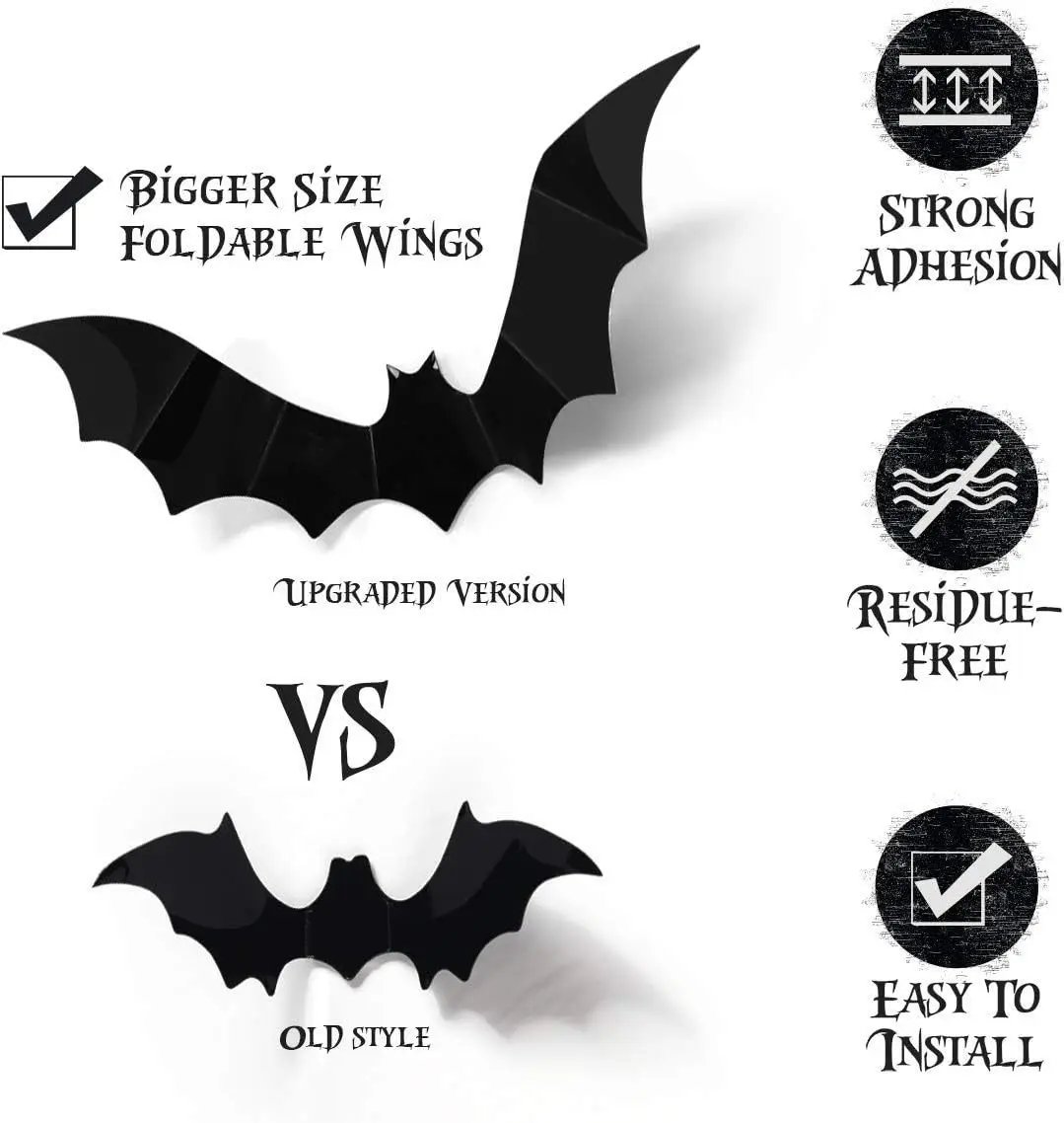 3D Black PVC Bat Wall Stickers Halloween Decorations Scary Party Props DIY Home Bar Room Decoration for Spooky Halloween Night