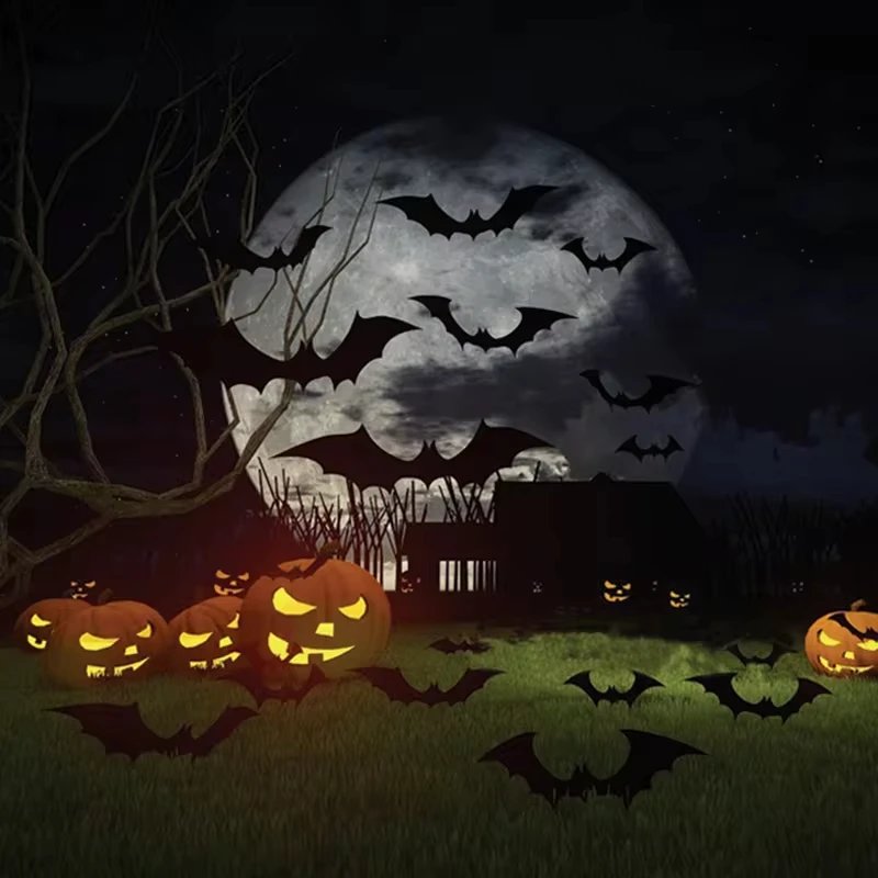3D Black PVC Bat Wall Stickers Halloween Decorations Scary Party Props DIY Home Bar Room Decoration for Spooky Halloween Night