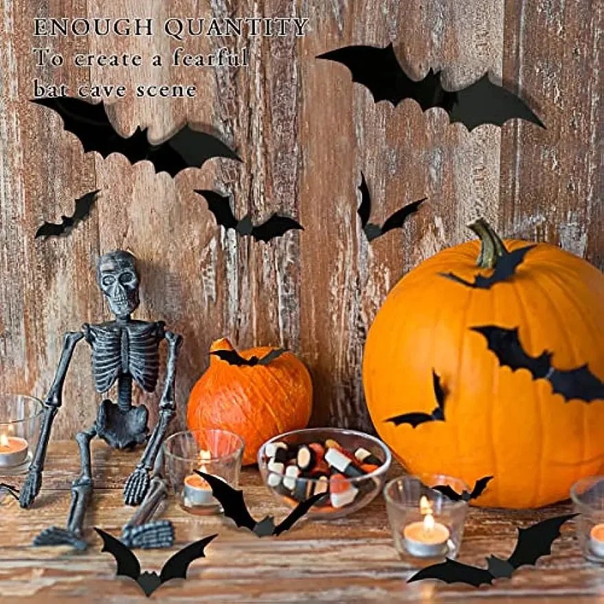 3D Black PVC Bat Wall Stickers Halloween Decorations Scary Party Props DIY Home Bar Room Decoration for Spooky Halloween Night