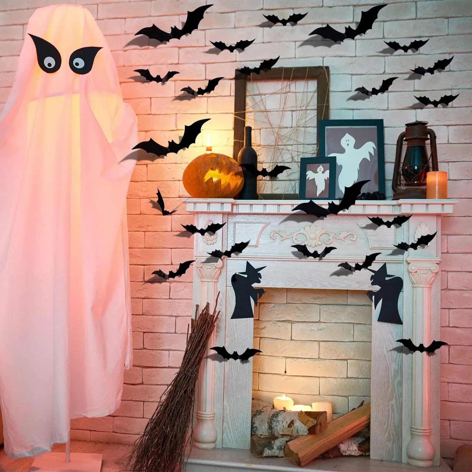 3D Black PVC Bat Wall Stickers Halloween Decorations Scary Party Props DIY Home Bar Room Decoration for Spooky Halloween Night