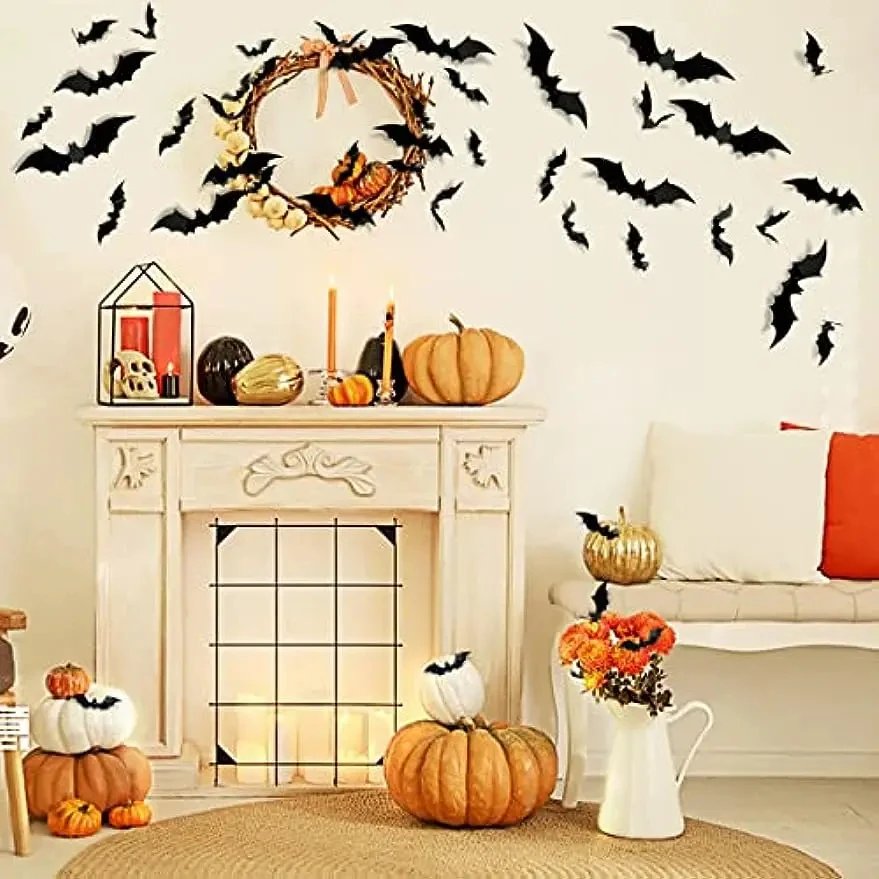 3D Black PVC Bat Wall Stickers Halloween Decorations Scary Party Props DIY Home Bar Room Decoration for Spooky Halloween Night
