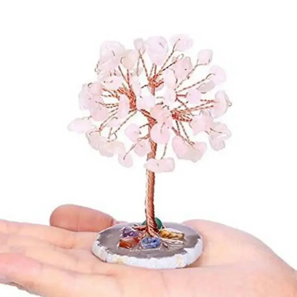 Crystal Money Tree Copper Wire Wrapped W/ Agate Slice Base Fluorite Gemstones Feng Shui Super Mini Trees Home Decor