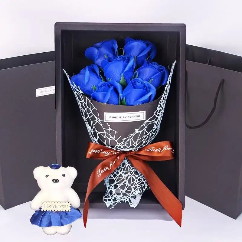 7 simulation rose bouquet bear gift box handmade fake flower bouquet Christmas birthday party gift home decoration