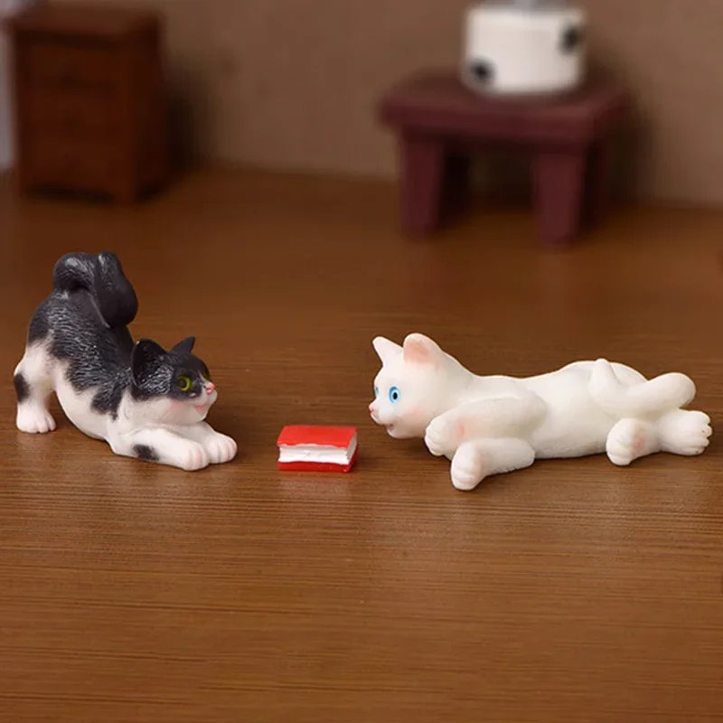 Resin Cats Ornament Kitten Figurine Animal Miniature Fairy Garden Doll House Decoration DIY Micro Landscape Home Decor - Image 2