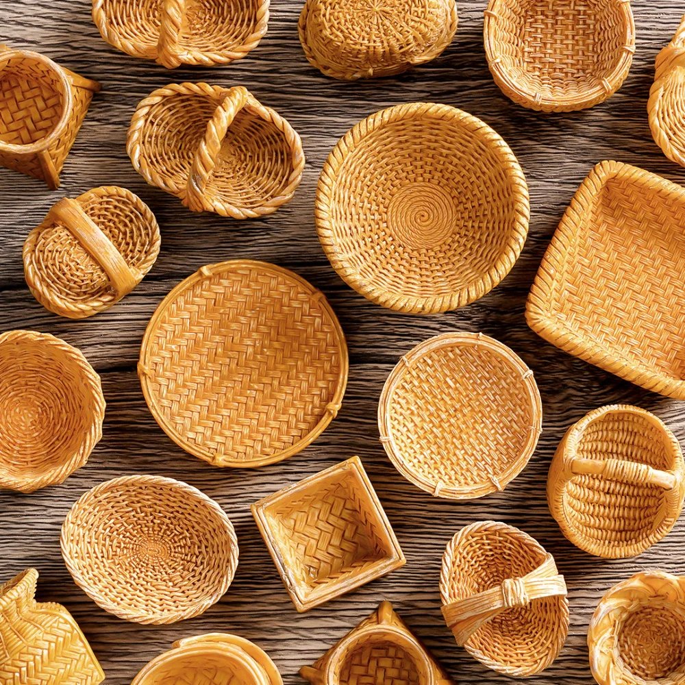 Small Rattan Basket Shooting Scenery Bamboo Basket For Tabletop Decor Home Decor Miniature Scene