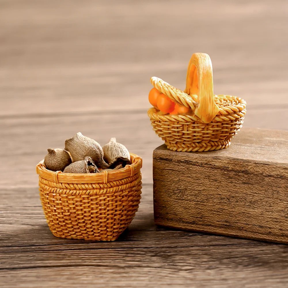 Small Rattan Basket Shooting Scenery Bamboo Basket For Tabletop Decor Home Decor Miniature Scene