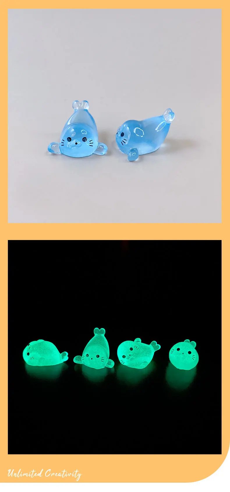 4/1PCS Marine Animal Glowing Seal Miniature Statue DIY Decoration Colorful Luminous Mini Seal Micro Landscape Figure Ornaments