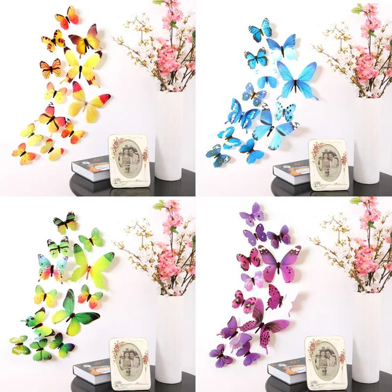 12Pcs Butterflies Wall Stickers New Year Gift Home Decorations 3D Butterfly PVC Self Adhesive Wallpaper For Living Room Decals 12Pcs Butterflies Wall Stickers New Year Gift Home Decorations 3D Butterfly PVC Self Adhesive Wallpaper For Living Room Decals