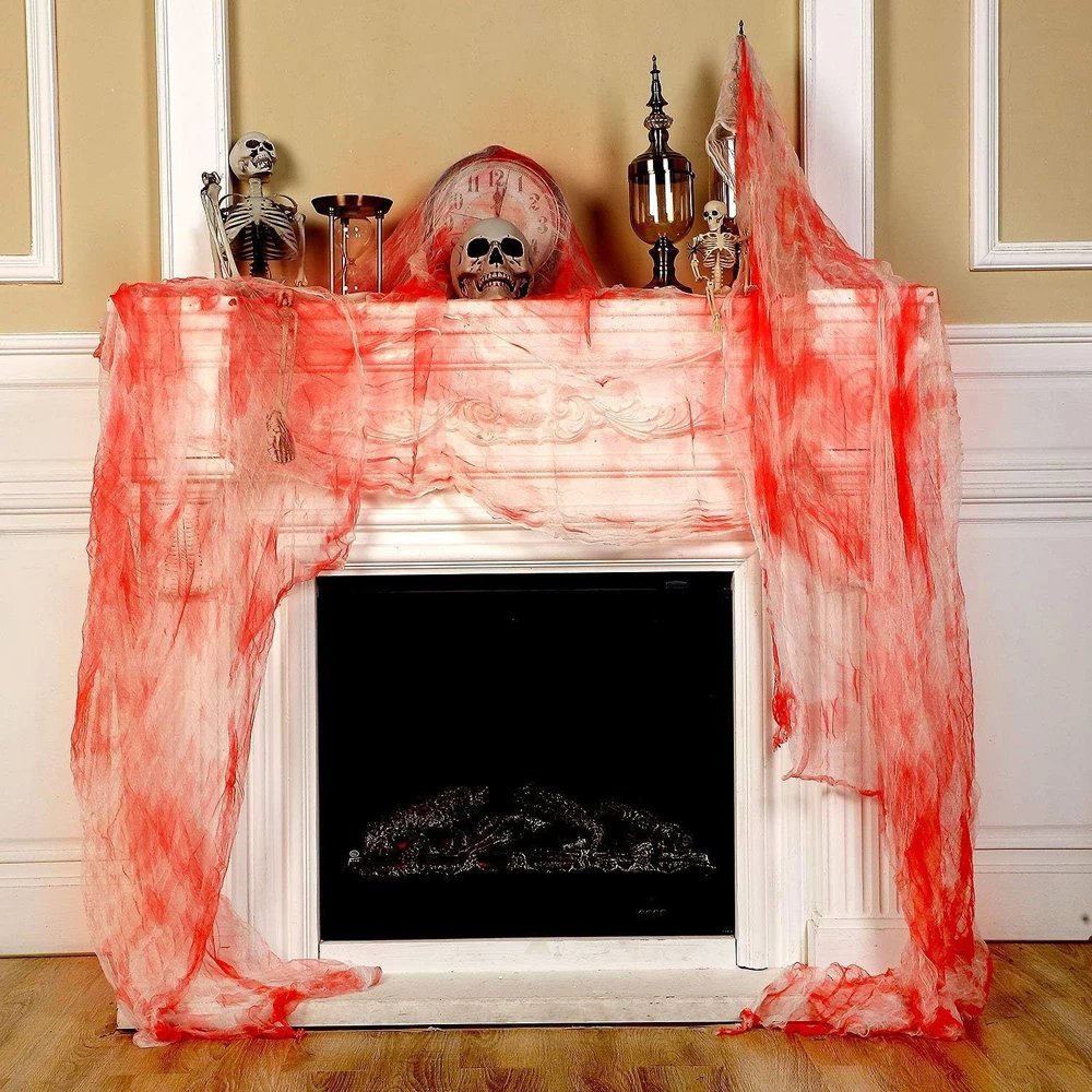 New Halloween Gauze DIY Decorations Props Black White Red Gauze Blood Stains Dyed Blood Cloth Holes In The Hanging Cloth Setting - Image 6