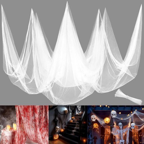 New Halloween Gauze DIY Decorations Props Black White Red Gauze Blood Stains Dyed Blood Cloth Holes In The Hanging Cloth Setting
