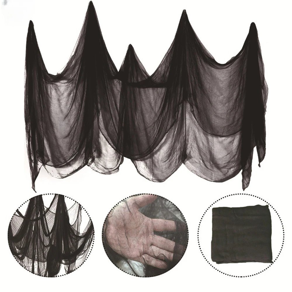 New Halloween Gauze DIY Decorations Props Black White Red Gauze Blood Stains Dyed Blood Cloth Holes In The Hanging Cloth Setting - Image 5