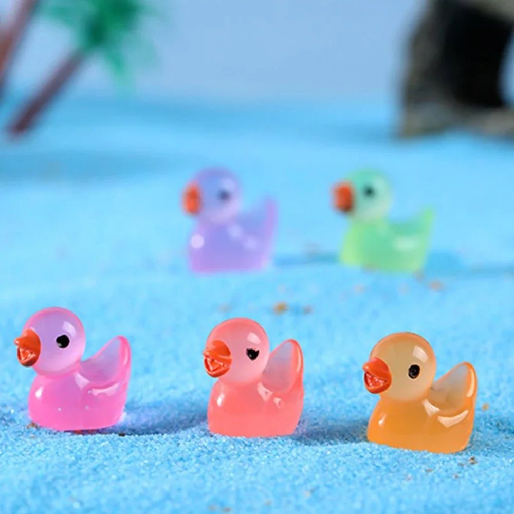 Mini Duck Glow At Night Miniature Figurines Cute Fairy Garden Decoration Luminous Swan Duck Desk Ornaments Dollhouse Crafts DIY