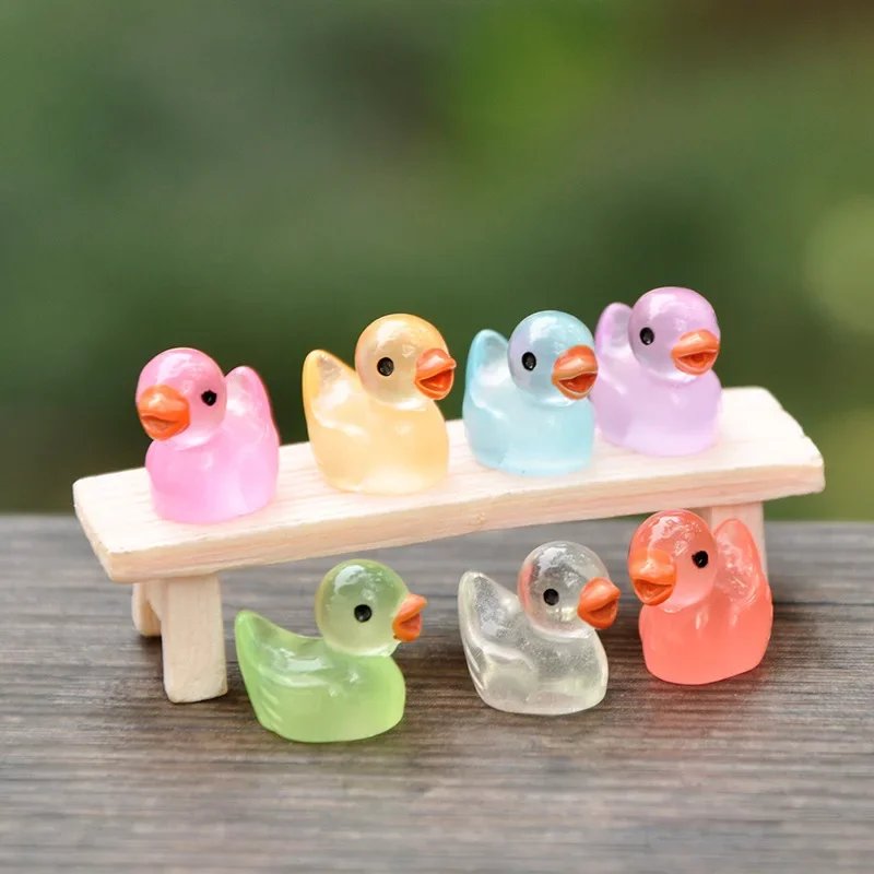 Mini Duck Glow At Night Miniature Figurines Cute Fairy Garden Decoration Luminous Swan Duck Desk Ornaments Dollhouse Crafts DIY