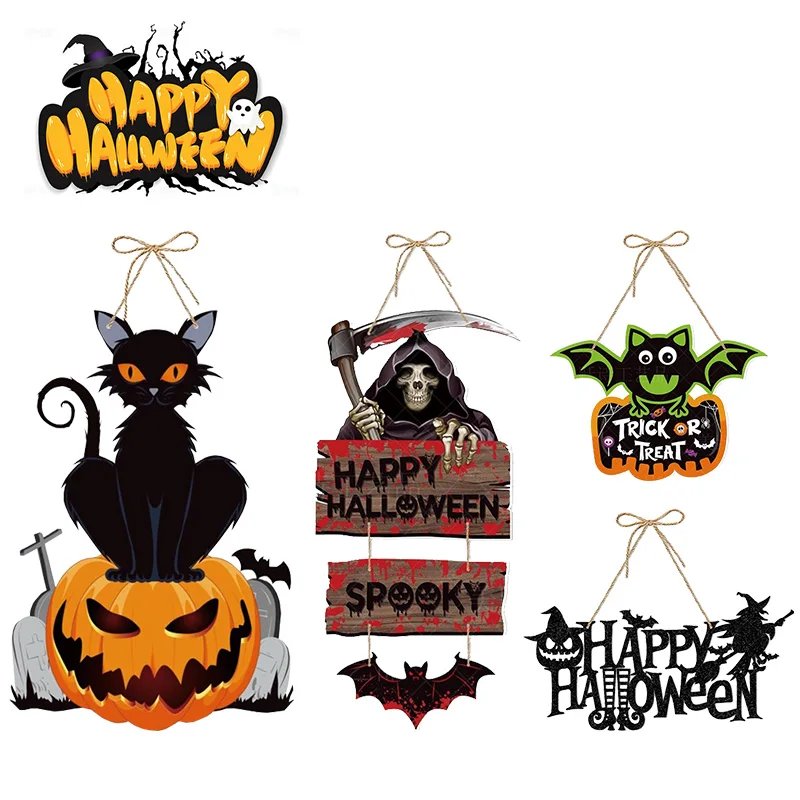 Halloween Home Decor Pumpkin Bat Ghost Door Hanging Halloween Decoration Paper Door Ornaments Pendent Sign For Haunted Home