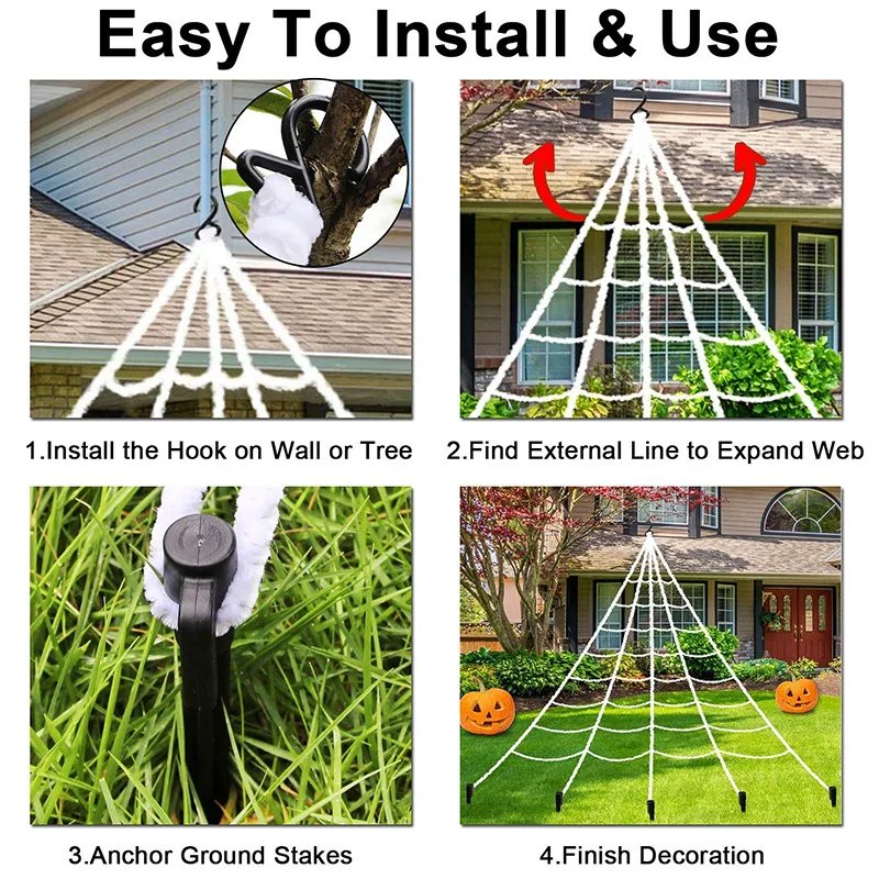 New Halloween Spider Web Decoration Outdoor Wall Decoration Haunted House Halloween Accessories For Tricks Artificial Spider