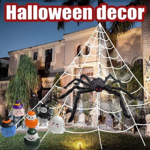 New Halloween Spider Web Decoration Outdoor Wall Decoration Haunted House Halloween Accessories For Tricks Artificial Spider