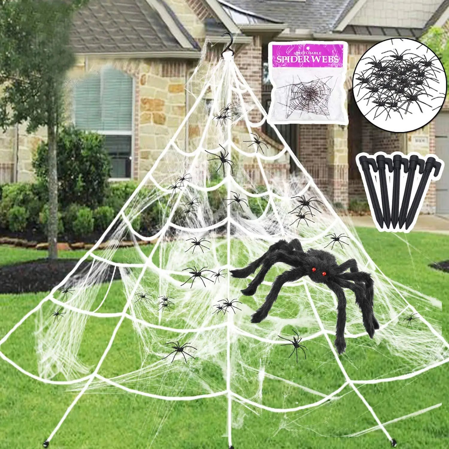 New Halloween Spider Web Decoration Outdoor Wall Decoration Haunted House Halloween Accessories For Tricks Artificial Spider