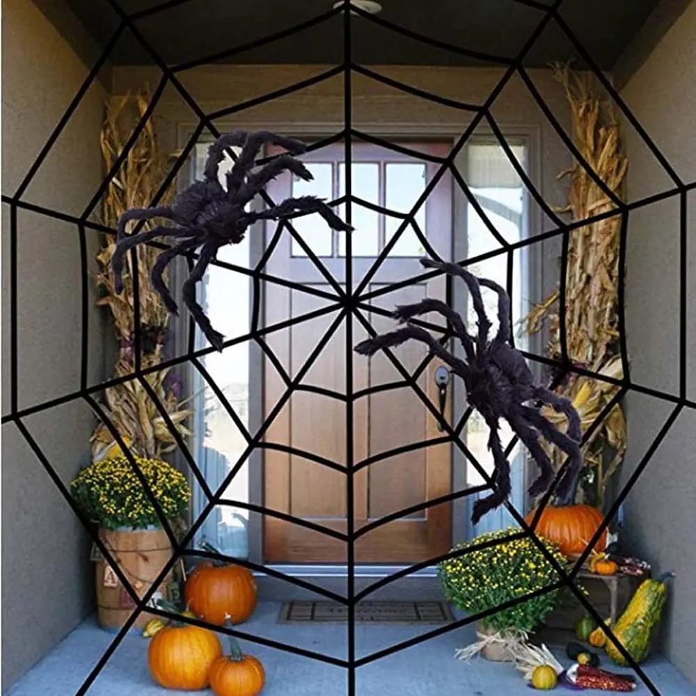 New Halloween Spider Web Decoration Outdoor Wall Decoration Haunted House Halloween Accessories For Tricks Artificial Spider