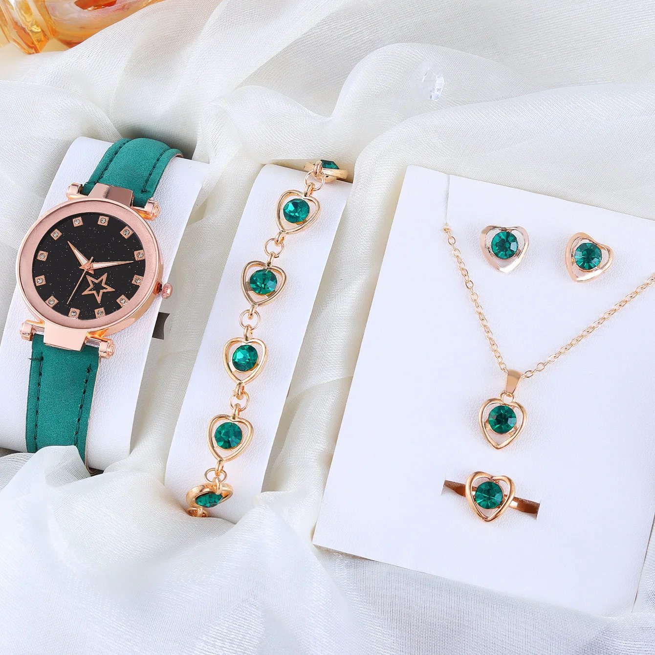6 Piece Set New Women's Leather Star Rhinestone Girls Watch Quartz Watch + Necklace + Bracelet + Ring and Earrings casual watch 6 Piece Set New Women's Leather Star Rhinestone Girls Watch Quartz Watch + Necklace + Bracelet + Ring and Earrings casual watch