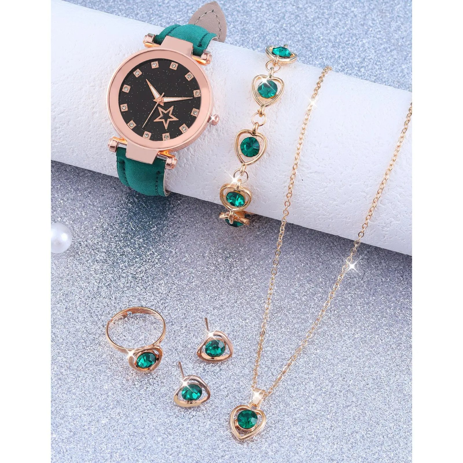 6 Piece Set New Women's Leather Star Rhinestone Girls Watch Quartz Watch + Necklace + Bracelet + Ring and Earrings casual watch 6 Piece Set New Women's Leather Star Rhinestone Girls Watch Quartz Watch + Necklace + Bracelet + Ring and Earrings casual watch