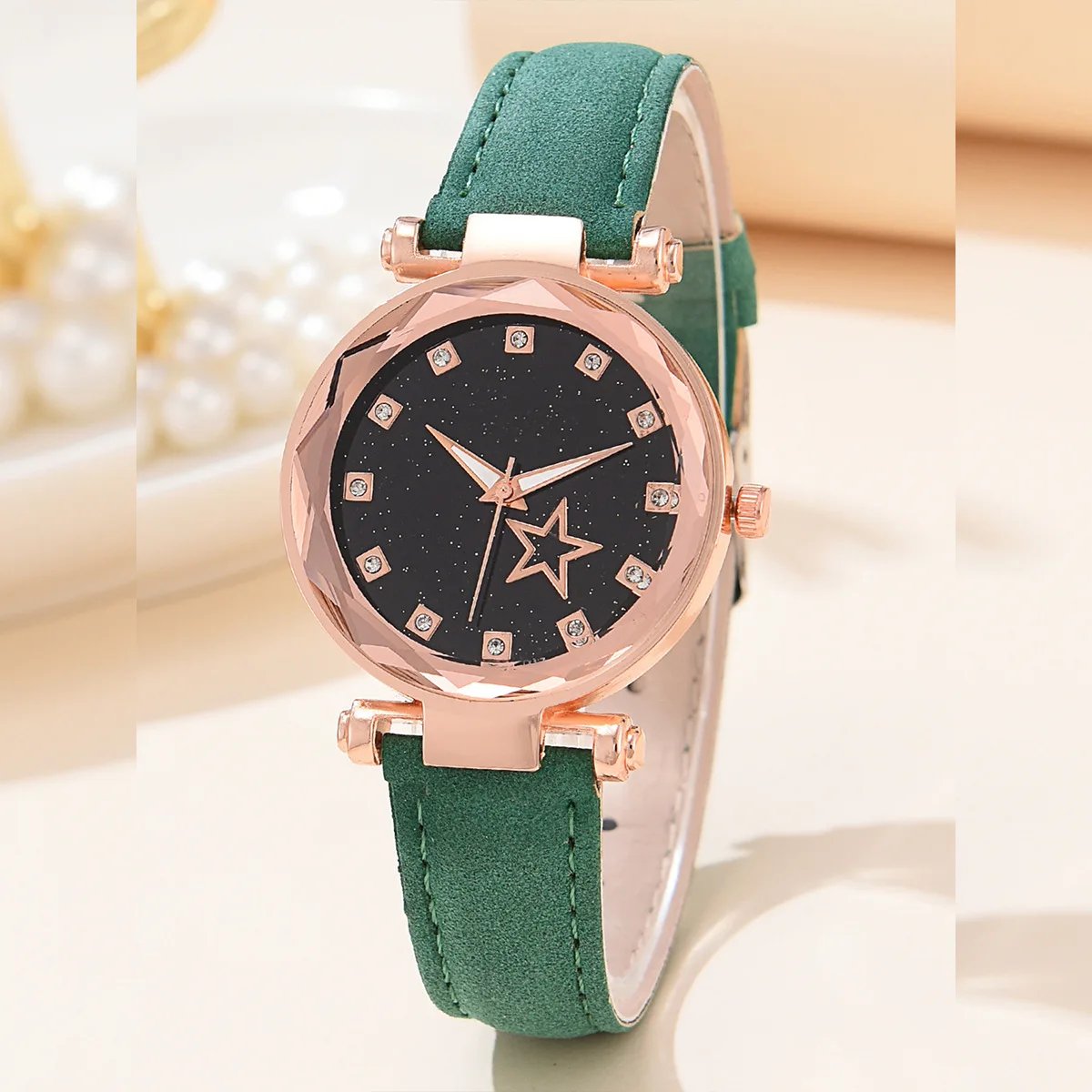 6 Piece Set New Women's Leather Star Rhinestone Girls Watch Quartz Watch + Necklace + Bracelet + Ring and Earrings casual watch - Image 5