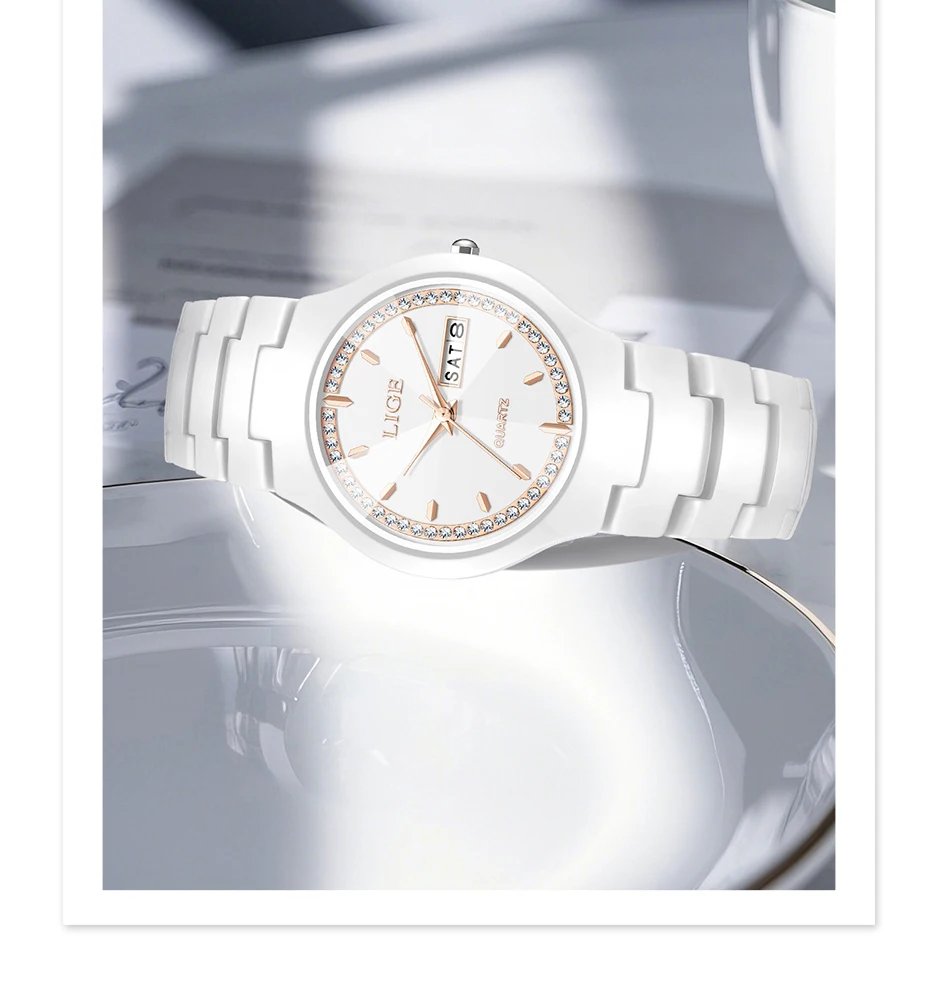 LIGE Brand Woman Watch Ceramics Strap Simple Waterproof Calendar Week Quartz Watches for Women Elegant Ladies Bracelet for Gifts LIGE Brand Woman Watch Ceramics Strap Simple Waterproof Calendar Week Quartz Watches for Women Elegant Ladies Bracelet for Gifts