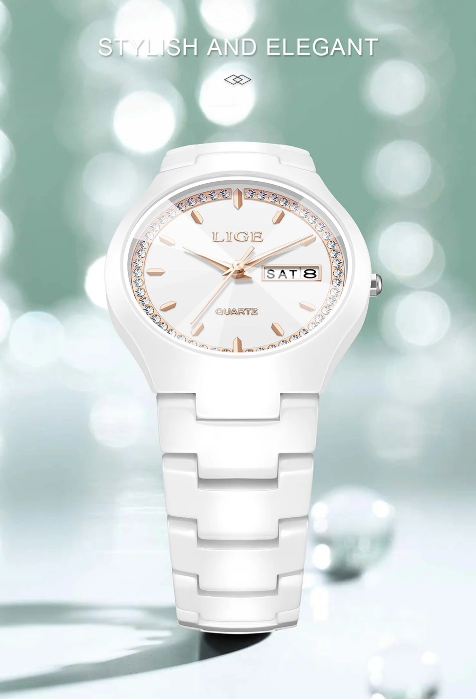 LIGE Brand Woman Watch Ceramics Strap Simple Waterproof Calendar Week Quartz Watches for Women Elegant Ladies Bracelet for Gifts LIGE Brand Woman Watch Ceramics Strap Simple Waterproof Calendar Week Quartz Watches for Women Elegant Ladies Bracelet for Gifts