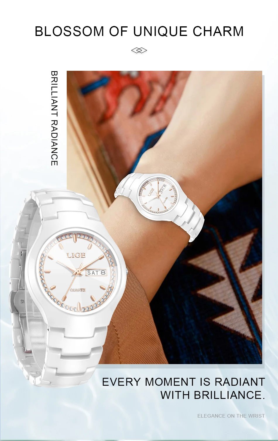 LIGE Brand Woman Watch Ceramics Strap Simple Waterproof Calendar Week Quartz Watches for Women Elegant Ladies Bracelet for Gifts LIGE Brand Woman Watch Ceramics Strap Simple Waterproof Calendar Week Quartz Watches for Women Elegant Ladies Bracelet for Gifts