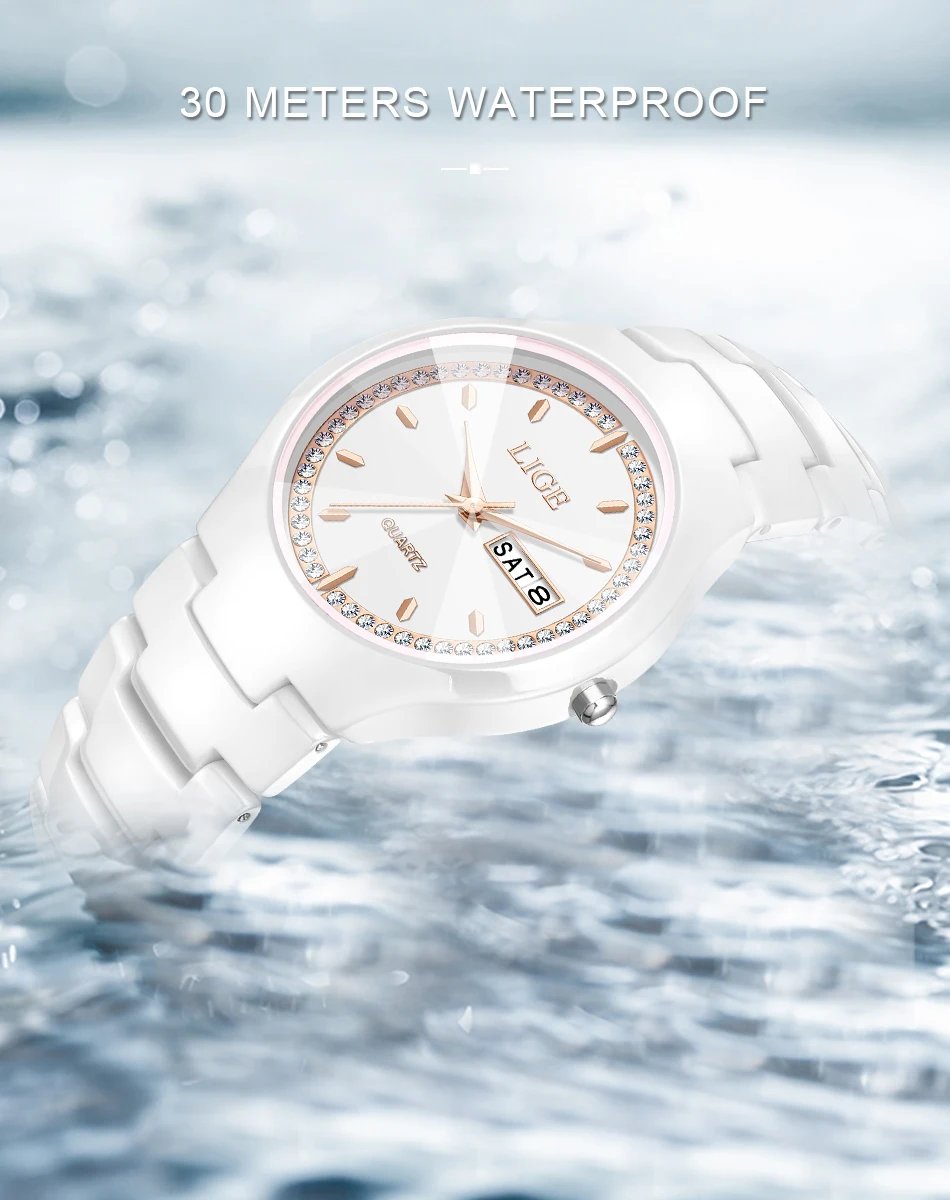 LIGE Brand Woman Watch Ceramics Strap Simple Waterproof Calendar Week Quartz Watches for Women Elegant Ladies Bracelet for Gifts LIGE Brand Woman Watch Ceramics Strap Simple Waterproof Calendar Week Quartz Watches for Women Elegant Ladies Bracelet for Gifts