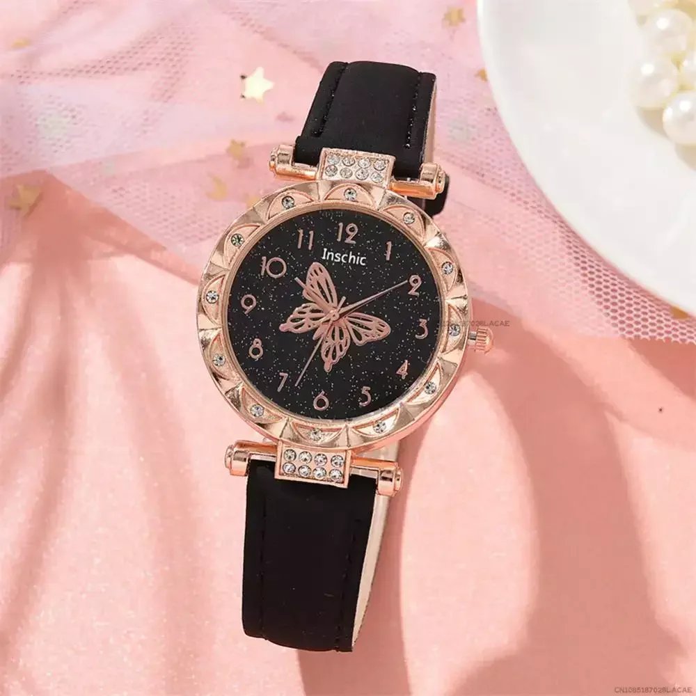 Women Fashion Watch Set No Box Quartz Wristwatch Luxury Crystal Rhinestone Pearl Quartz Watches Butterfly Watches Bracelet Set Women Fashion Watch Set No Box Quartz Wristwatch Luxury Crystal Rhinestone Pearl Quartz Watches Butterfly Watches Bracelet Set