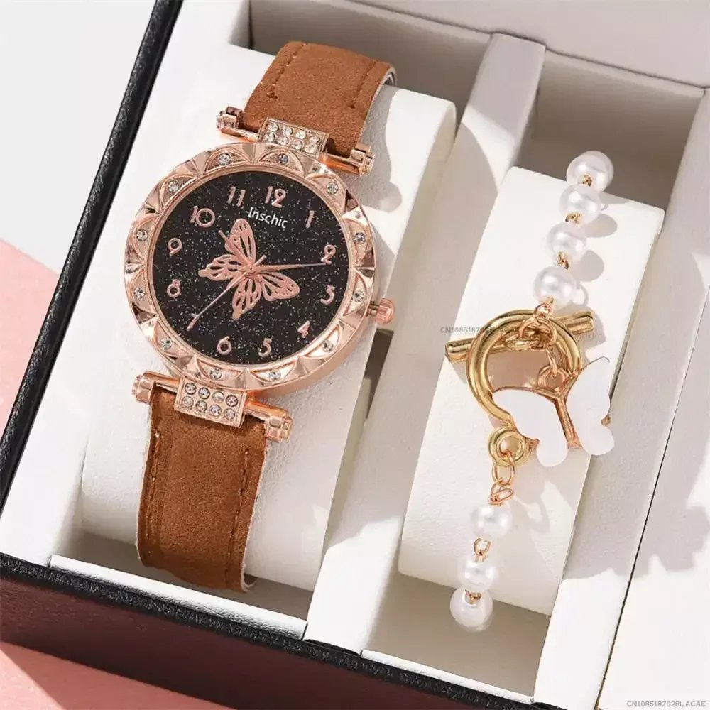 Women Fashion Watch Set No Box Quartz Wristwatch Luxury Crystal Rhinestone Pearl Quartz Watches Butterfly Watches Bracelet Set Women Fashion Watch Set No Box Quartz Wristwatch Luxury Crystal Rhinestone Pearl Quartz Watches Butterfly Watches Bracelet Set
