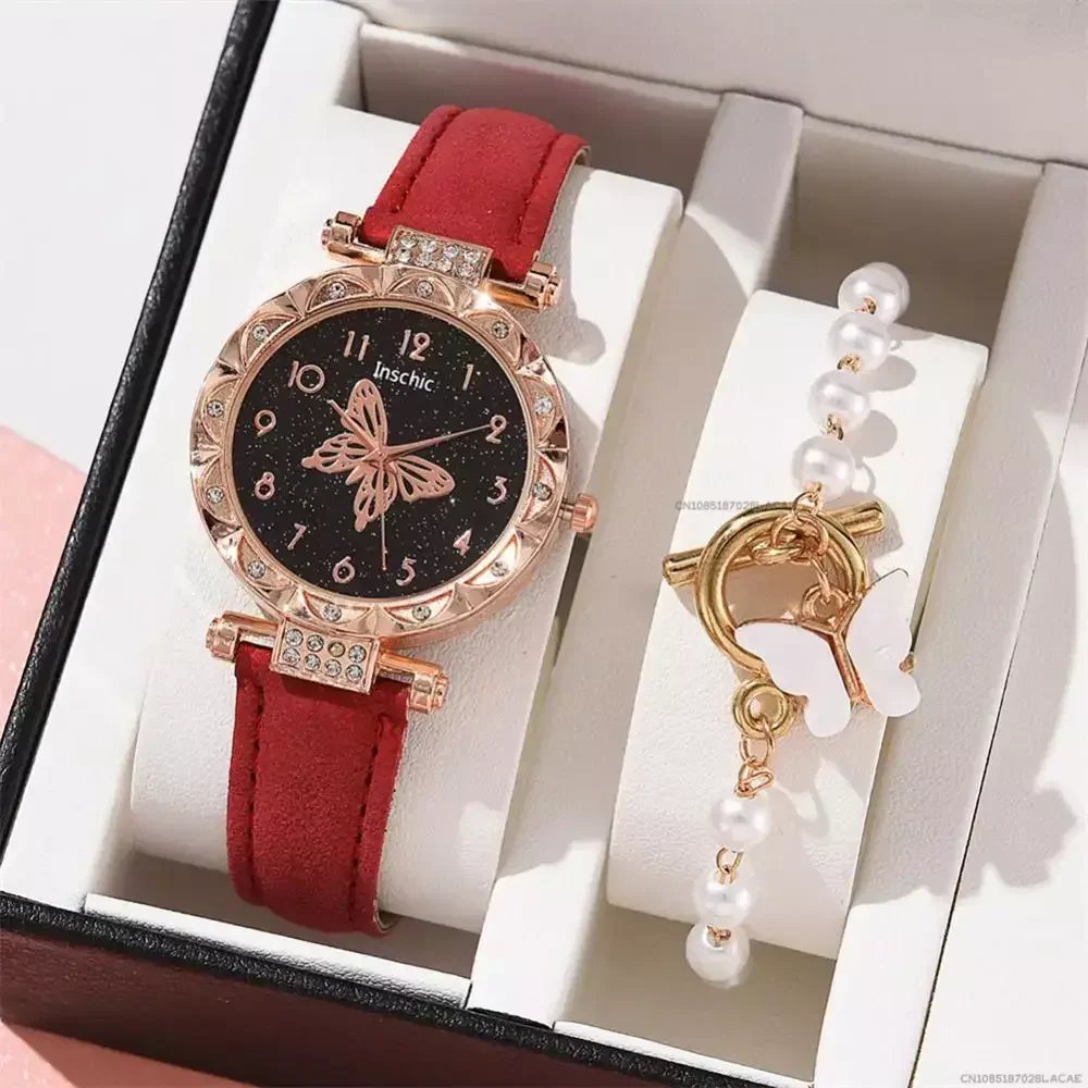 Women Fashion Watch Set No Box Quartz Wristwatch Luxury Crystal Rhinestone Pearl Quartz Watches Butterfly Watches Bracelet Set Women Fashion Watch Set No Box Quartz Wristwatch Luxury Crystal Rhinestone Pearl Quartz Watches Butterfly Watches Bracelet Set