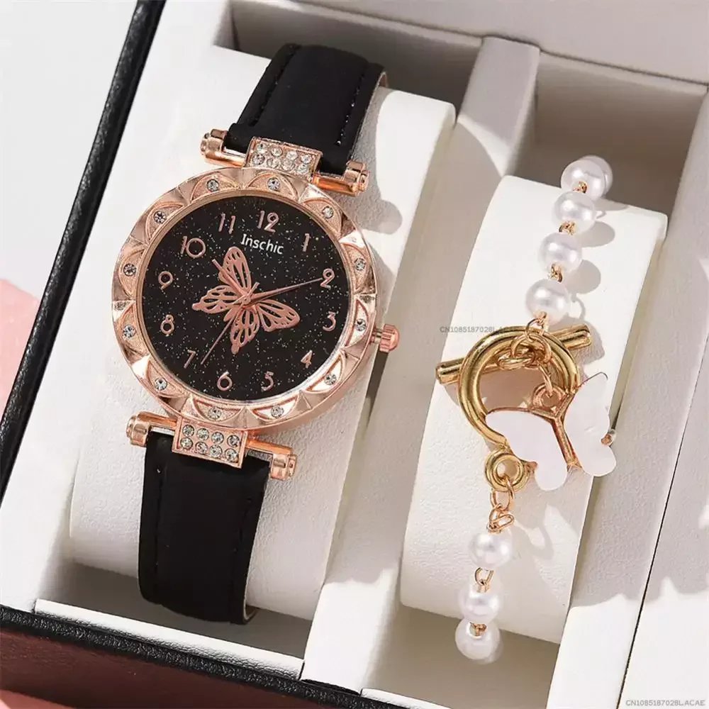 Women Fashion Watch Set No Box Quartz Wristwatch Luxury Crystal Rhinestone Pearl Quartz Watches Butterfly Watches Bracelet Set Women Fashion Watch Set No Box Quartz Wristwatch Luxury Crystal Rhinestone Pearl Quartz Watches Butterfly Watches Bracelet Set