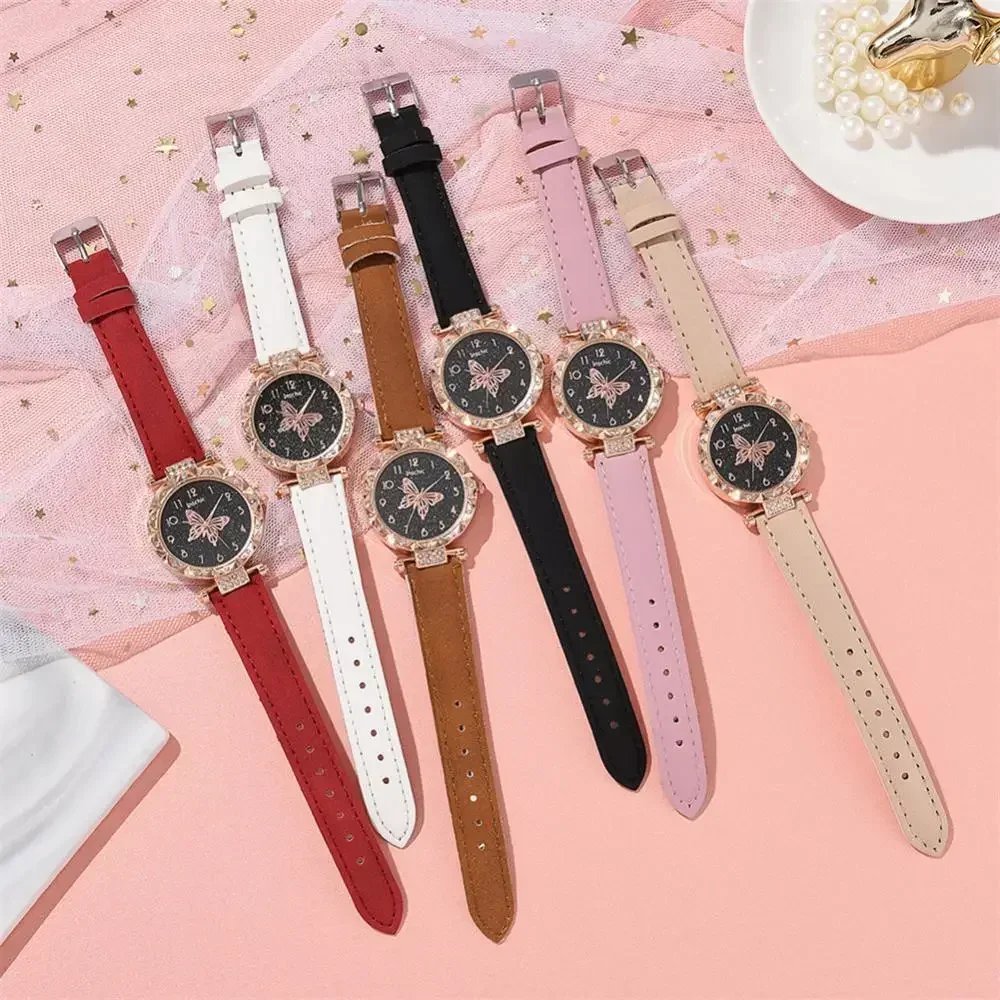 Women Fashion Watch Set No Box Quartz Wristwatch Luxury Crystal Rhinestone Pearl Quartz Watches Butterfly Watches Bracelet Set - Image 5