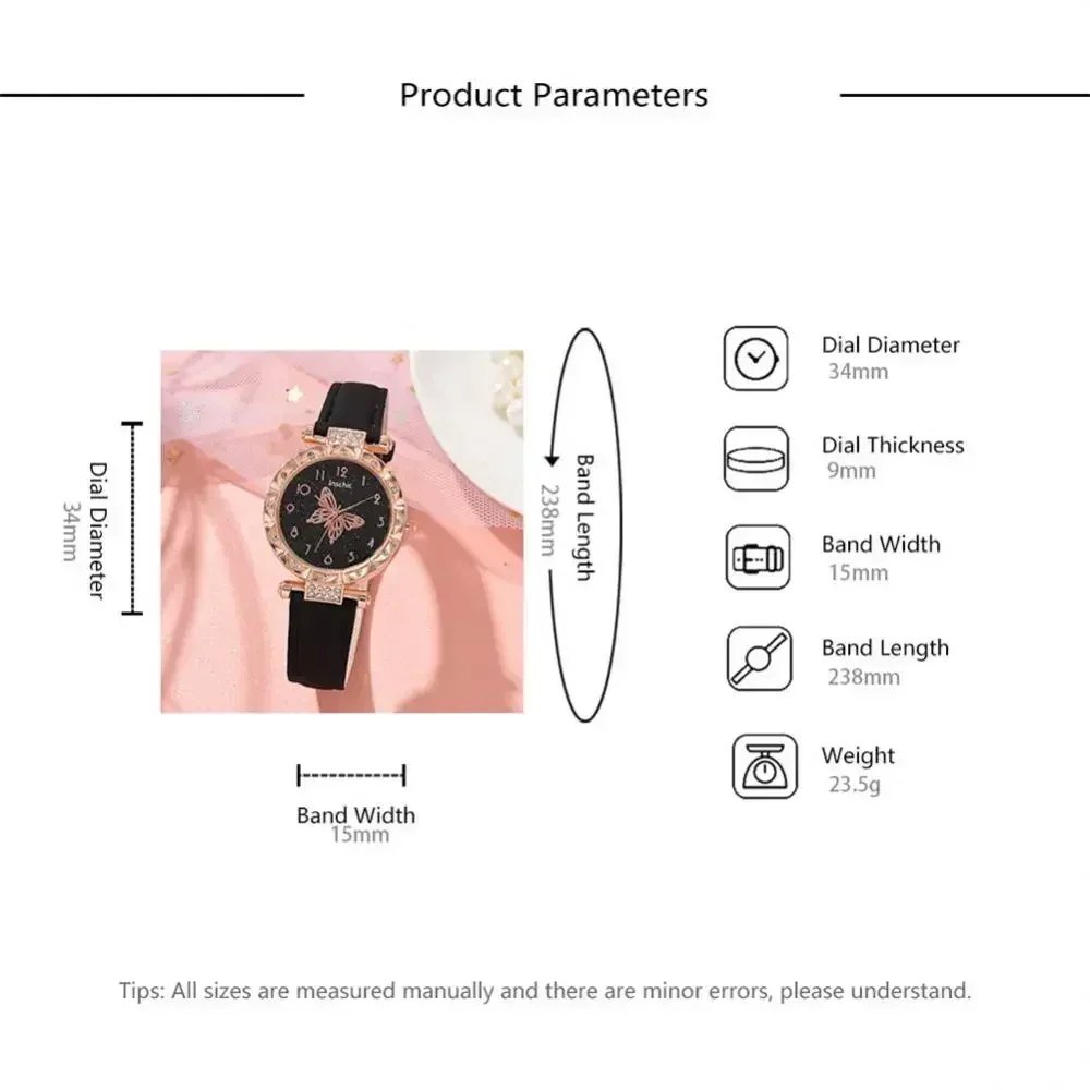 Women Fashion Watch Set No Box Quartz Wristwatch Luxury Crystal Rhinestone Pearl Quartz Watches Butterfly Watches Bracelet Set - Image 6