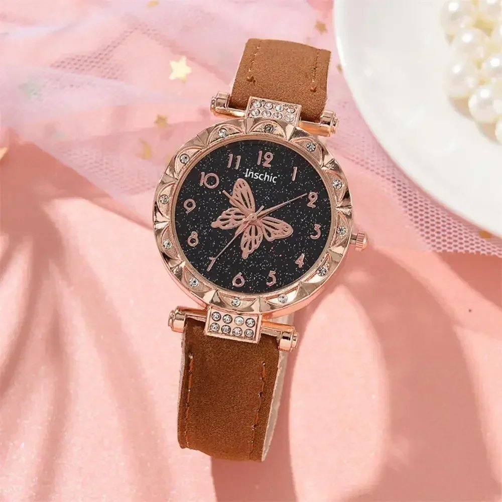 Women Fashion Watch Set No Box Quartz Wristwatch Luxury Crystal Rhinestone Pearl Quartz Watches Butterfly Watches Bracelet Set - Image 4