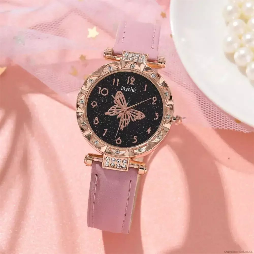 Women Fashion Watch Set No Box Quartz Wristwatch Luxury Crystal Rhinestone Pearl Quartz Watches Butterfly Watches Bracelet Set Women Fashion Watch Set No Box Quartz Wristwatch Luxury Crystal Rhinestone Pearl Quartz Watches Butterfly Watches Bracelet Set