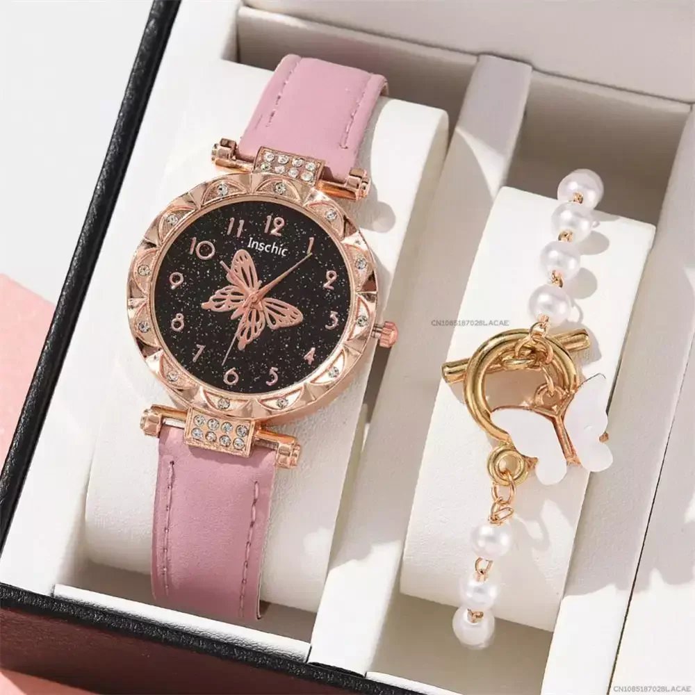Women Fashion Watch Set No Box Quartz Wristwatch Luxury Crystal Rhinestone Pearl Quartz Watches Butterfly Watches Bracelet Set Women Fashion Watch Set No Box Quartz Wristwatch Luxury Crystal Rhinestone Pearl Quartz Watches Butterfly Watches Bracelet Set