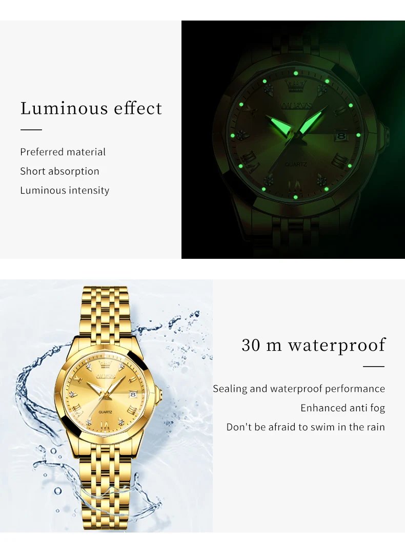 OLEVS Fashion Golden Watch for Women Stainless Steel Waterproof Women's Watches Elegant Original Luxury Ladies Quartz Wristwatch OLEVS Fashion Golden Watch for Women Stainless Steel Waterproof Women's Watches Elegant Original Luxury Ladies Quartz Wristwatch
