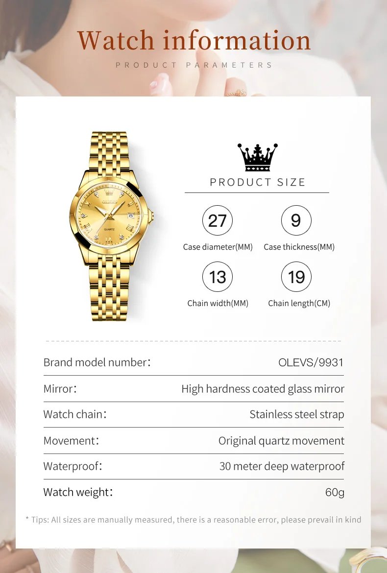 OLEVS Fashion Golden Watch for Women Stainless Steel Waterproof Women's Watches Elegant Original Luxury Ladies Quartz Wristwatch OLEVS Fashion Golden Watch for Women Stainless Steel Waterproof Women's Watches Elegant Original Luxury Ladies Quartz Wristwatch
