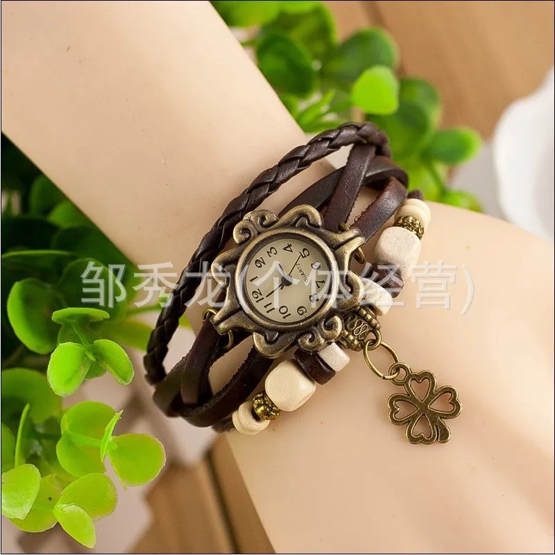Jewelry Fashion Women's Watch Wholesale Vintage Leather Bracelet Bracelet Watch Butterfly Clover Pendant Quartz Watch Jewelry Fashion Women's Watch Wholesale Vintage Leather Bracelet Bracelet Watch Butterfly Clover Pendant Quartz Watch