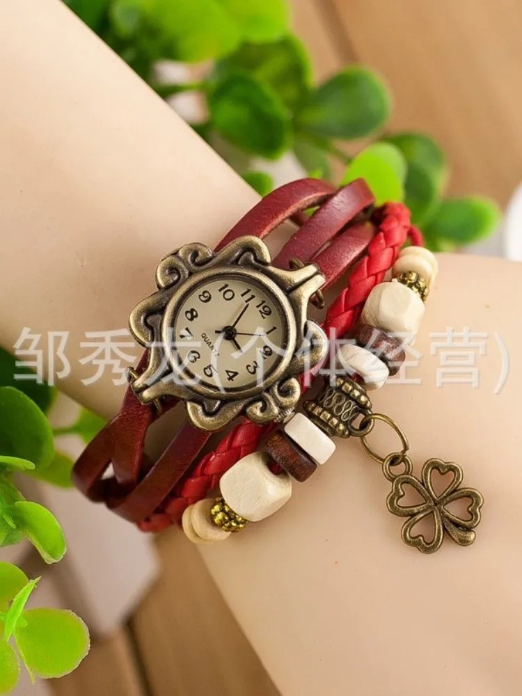 Jewelry Fashion Women's Watch Wholesale Vintage Leather Bracelet Bracelet Watch Butterfly Clover Pendant Quartz Watch Jewelry Fashion Women's Watch Wholesale Vintage Leather Bracelet Bracelet Watch Butterfly Clover Pendant Quartz Watch