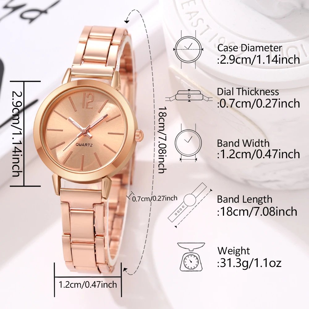 6pcs Women's Watch Fashion Casual Quartz Watch and Necklace Bracelet Ring Earrings Jewelry Set - Image 5