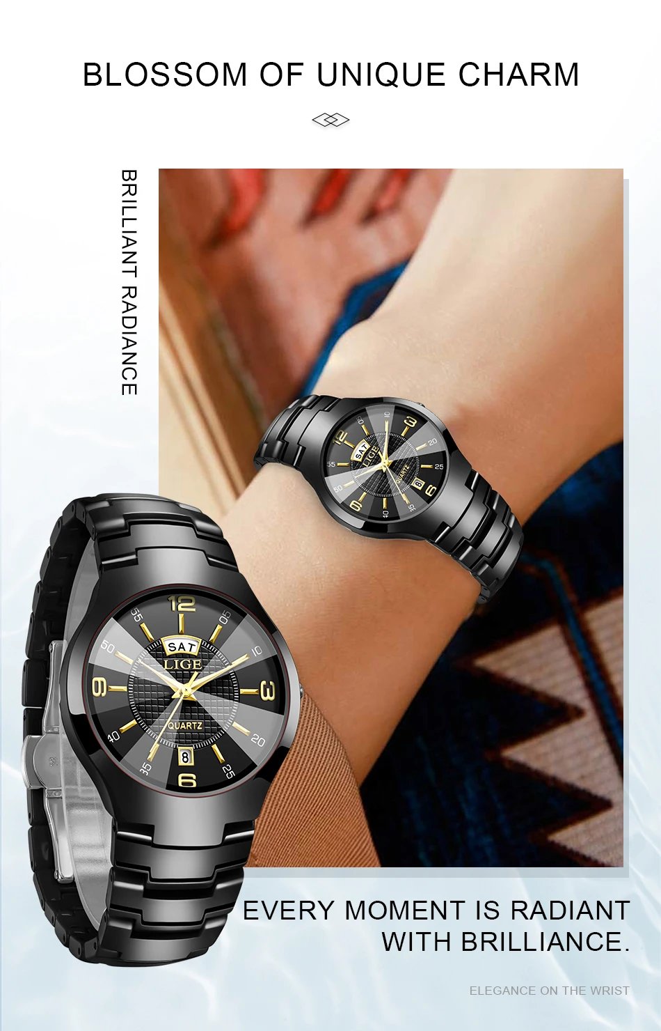 LIGE Fashion Ceramic Quartz Watch For Women Casual Sports Week Date Watch Ladies Watches Creative Steel Waterproof Watch Femme