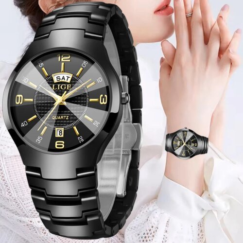 LIGE Fashion Ceramic Quartz Watch For Women Casual Sports Week Date Watch Ladies Watches Creative Steel Waterproof Watch Femme